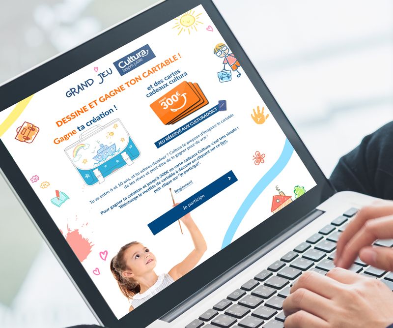Home page d'un concours créatif cultura mené par l'entreprise auprès de ses abonnés au programme de fidélité.