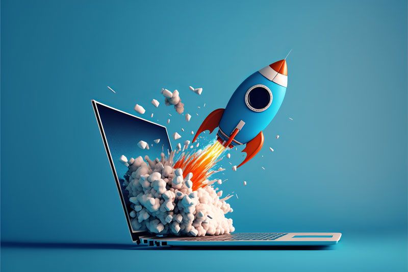 Image de fusée sortant d'un écran pour illustrer la performance d'un site WordPress