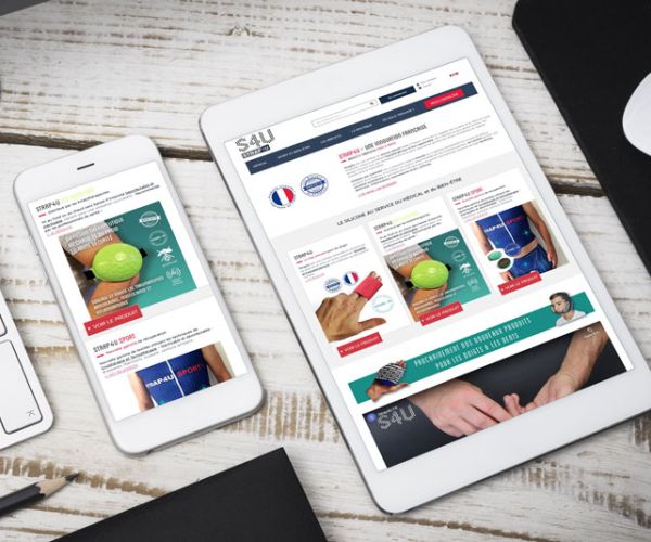 Site e-commerce paramédical - home page tablette et mobile avec de nombreuses fonctionnalités