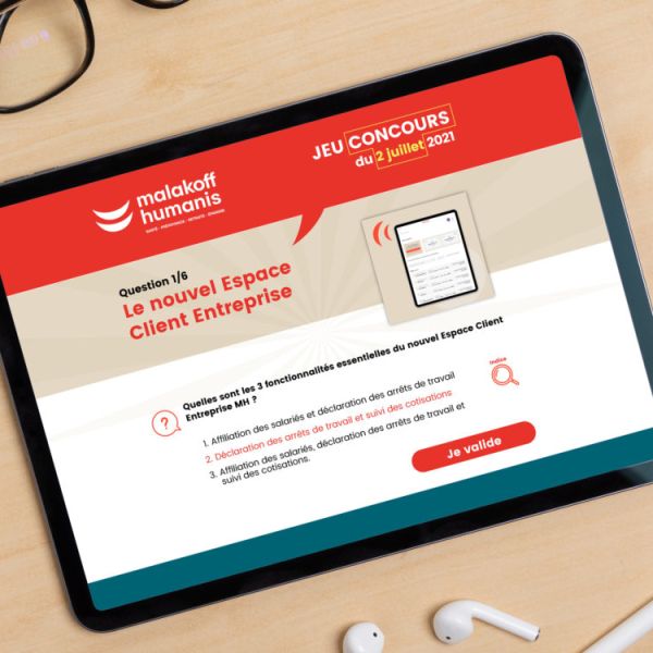 Visuel d'un quiz digital sur une tablette