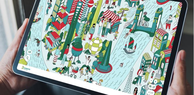 Jeu digital avec cherche et trouve sur tablette