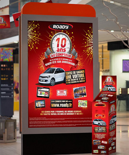 Affiche et urne de jeu-concours en point de vente Roady
