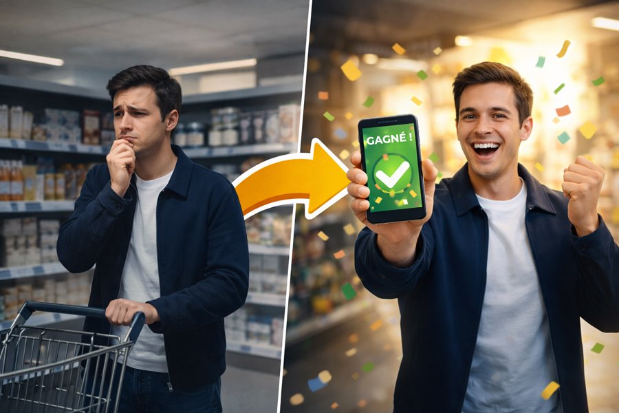 Illustration montrant comment un jeu avec obligation d'achat transforme l'expérience d'achat duconsommateur en moment gratifiant