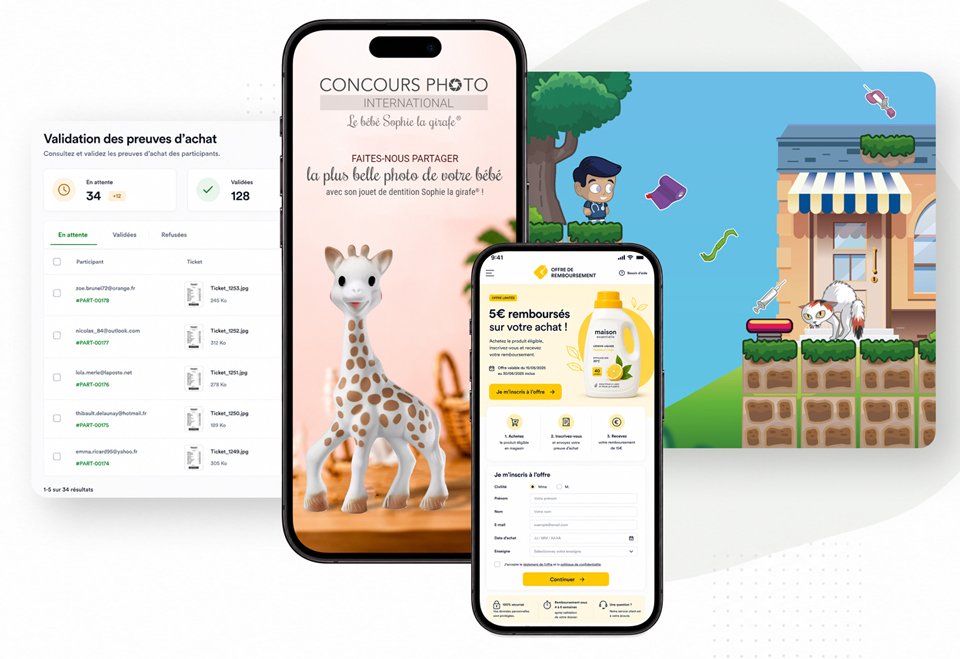 Exemples de dispositifs digitaux de jeux marketing et plateformes promotionnelles développés par Agence Colombo