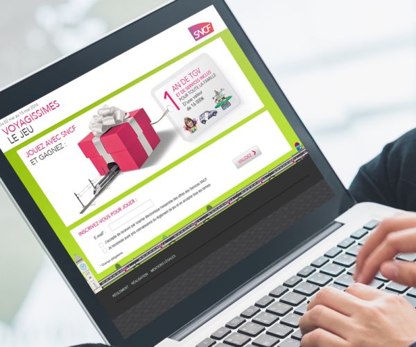 Page d'accueil d'un jeu concours train réalisé pour la SNCF