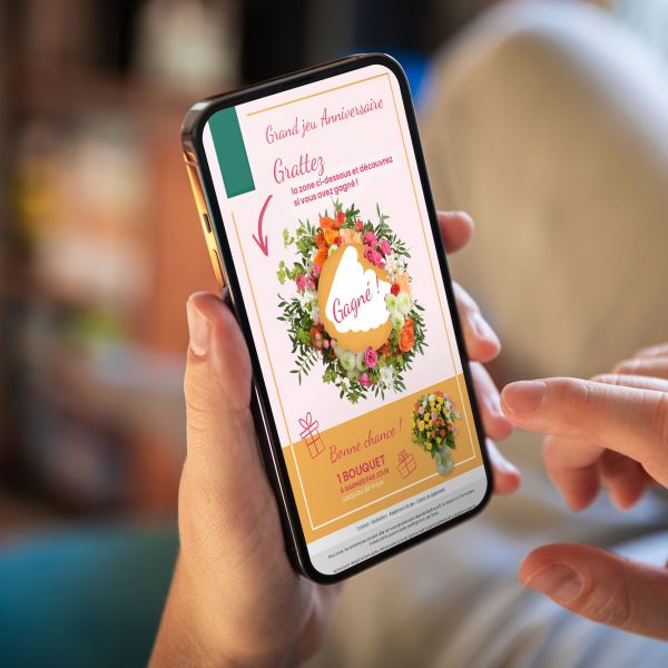 Visuel d'un ticket à gratter digital sur un smartphone